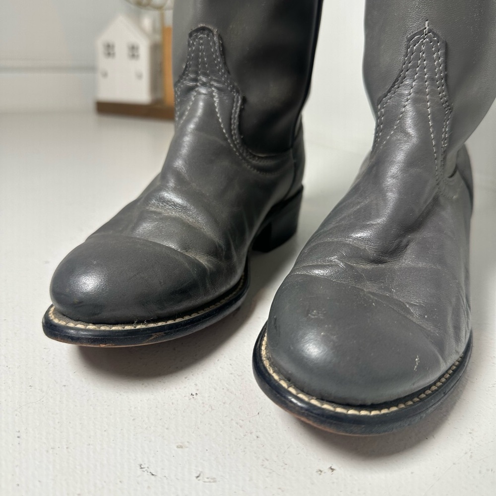 Vintage Laredo Roper Boots Women’s 6.5B Gray Leather Classic Western Roper USA - Picture 4 of 9
